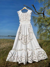 Load image into Gallery viewer, Apron Pinafore Over Dress, Cutout Linen & Broderie Anglais