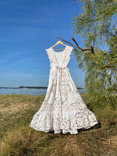 Load image into Gallery viewer, Apron Pinafore Over Dress, Cutout Linen & Broderie Anglais