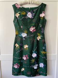 Hand Painted Silk Dress with 3D Embroidered Flowers