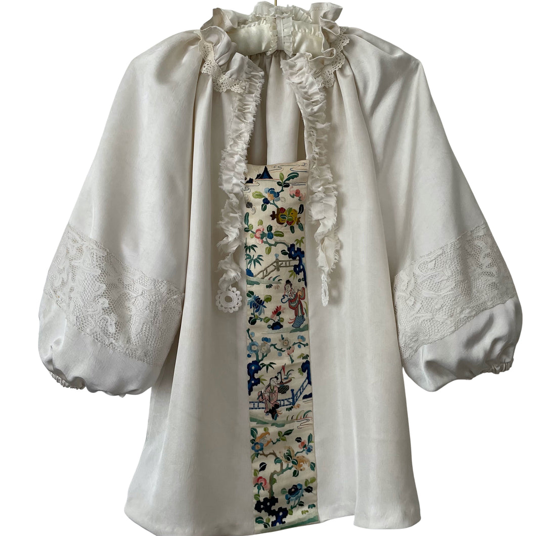The Rosa Blouse, Silk Grosgrain, Chinese Embroidery