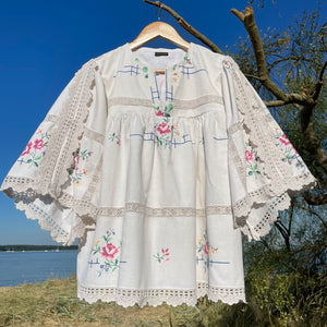 Mithra Folk Smock Blouse, Crochet trim