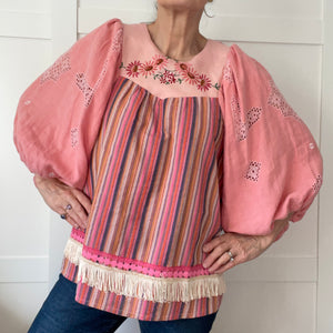 The Frankie, vintage smock blouse, dusky pink stripe