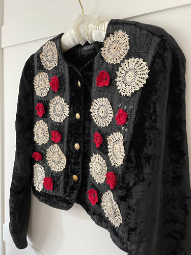 Vintage Velvet Rose & Lace Jacket