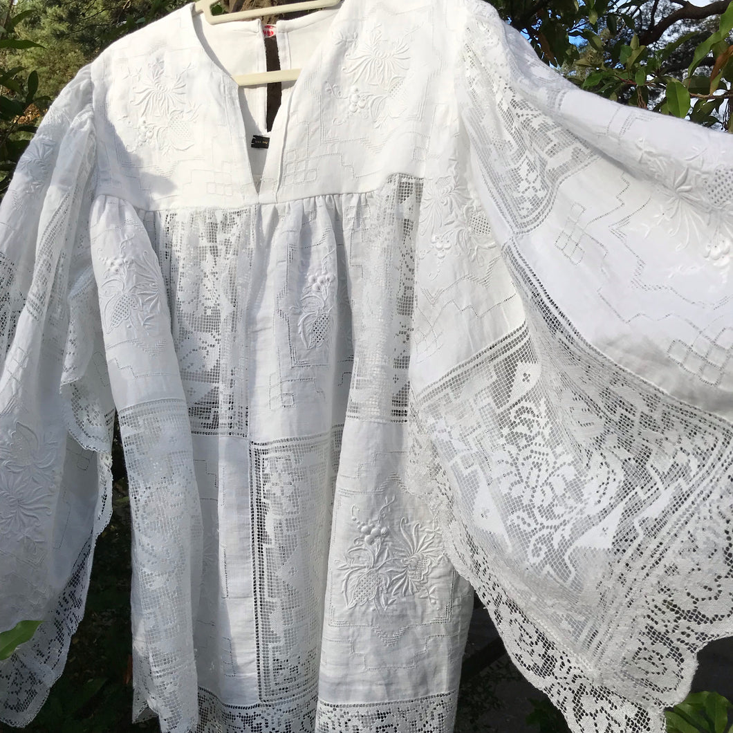 Mithra Folk Smock Blouse, White fine linen