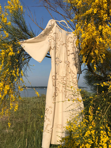 Vintage Summer Dress, embroidered linen