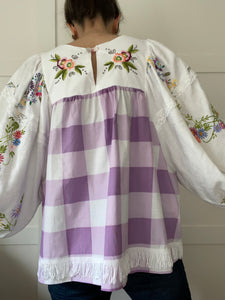 The Frankie, vintage smock blouse, lilac jumbo check
