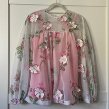 Load image into Gallery viewer, 50s Smock Blouse, White Rose Organza Size UK 8-10