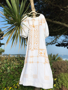 Vintage beach dress, hand embroidered linen