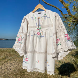 Mithra Folk Smock Blouse, Crochet trim