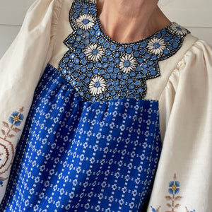 The Frankie, vintage smock blouse, blue Indian Banjara yoke
