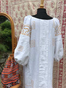 Vintage beach dress, hand embroidered linen