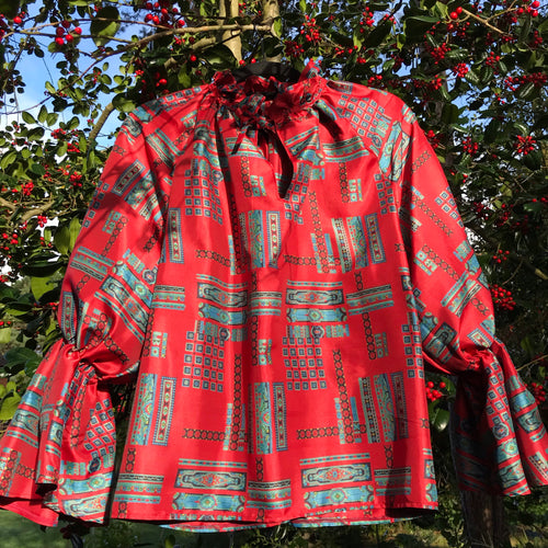 The Ruffle Rosa, Red Geometric Print