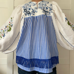 The Frankie, vintage smock blouse, blue candy stripe