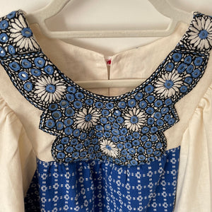 The Frankie, vintage smock blouse, blue Indian Banjara yoke