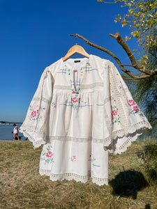 Mithra Folk Smock Blouse, Crochet trim