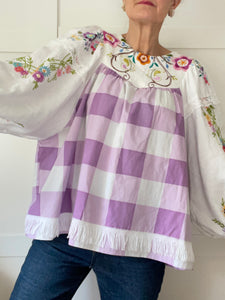 The Frankie, vintage smock blouse, lilac jumbo check