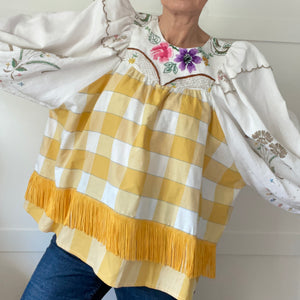 The Frankie, vintage smock blouse, mustard jumbo check